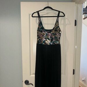 Little Mistress Black Sequin Bodice Dress with Multicolored Sequins
